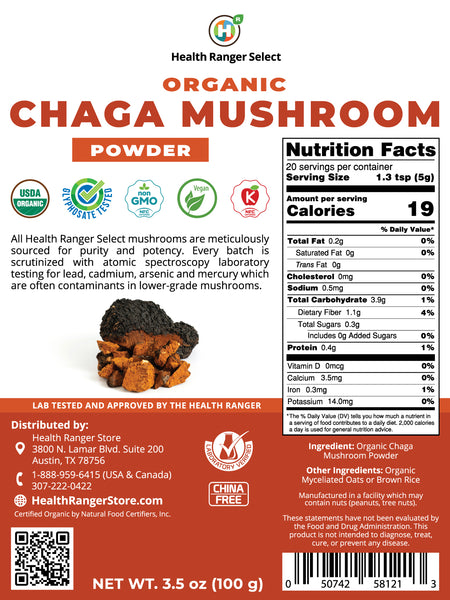 Organic Chaga Mushroom Powder 100g (6-Pack)