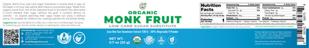 Organic Monk Fruit Extract Powder - Low Carb Sugar Substitute 0.7oz (20g) (3-Pack)