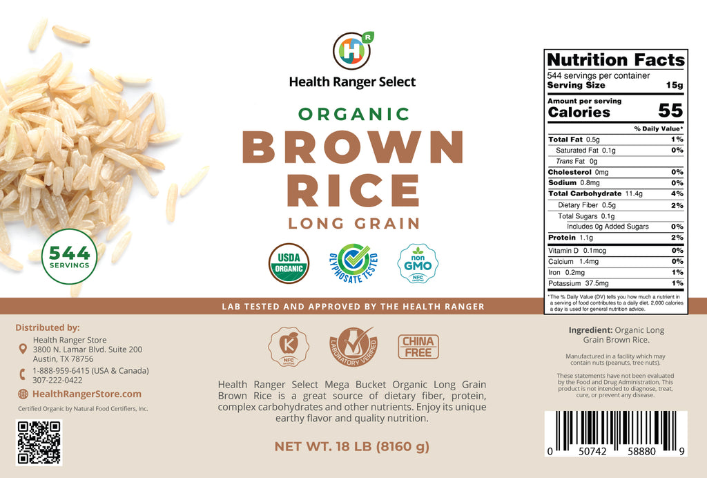 Mega Bucket Organic Long Grain Brown Rice 18LB (8160g) — Brighteon Store