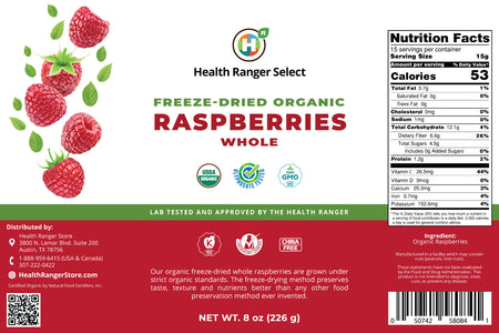 Freeze-Dried Organic Whole Raspberries (8oz, #10 Can) (2-Pack)