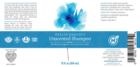 Health Ranger's Unscented Shampoo 12 oz
