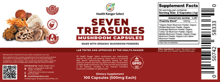 Seven Treasures Mushroom 100 caps (500mg) (Made With Organic Mushroom Powders)