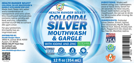 Colloidal Silver Mouthwash & Gargle (with Iodine and Zinc) 12oz (354ml)