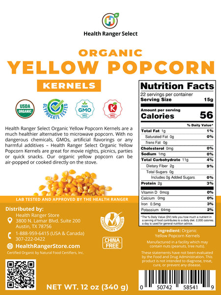 Organic Yellow Popcorn Kernels 12oz (340g) (6-Pack)