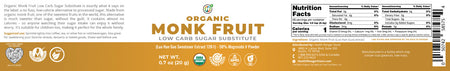 Organic Monk Fruit Extract Powder - Low Carb Sugar Substitute 0.7oz (20g)