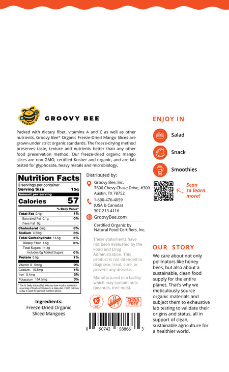 Groovy Bee® Organic Freeze-Dried Mango Slices 2oz (57g) (3-Pack)
