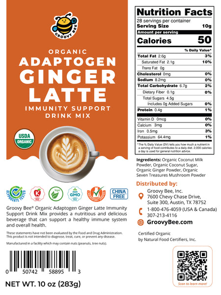 Organic Adaptogen Ginger Latte - Immune Support Drink Mix 10 oz (283g) (6-Pack)