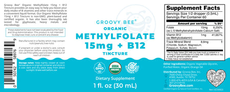 Organic Methylfolate 15mg + B12 Tincture 1 fl oz (30mL)