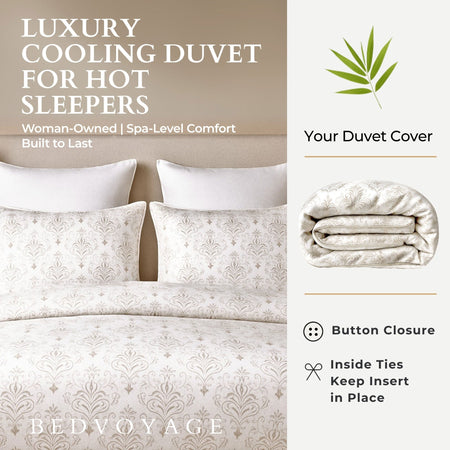 Bamboo Duvet Cover with Shams 3 Piece Set - Damask
