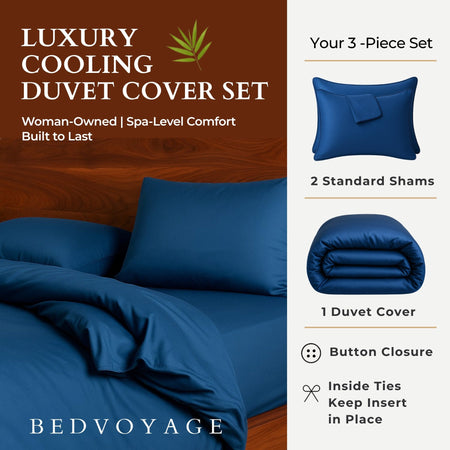 Bamboo Duvet Cover with Shams 3 Piece Set - Indigo
