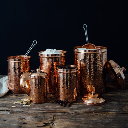 Copper Kitchen Canisters - Complete 5 piece Set