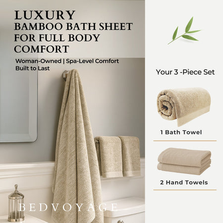 Bamboo Cotton Bath Sheet 3 Piece Set - Sand