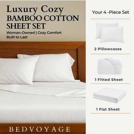 Bamboo Cotton Bed Sheets - Snow