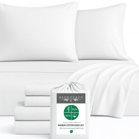 Bamboo Cotton Bed Sheets - Snow
