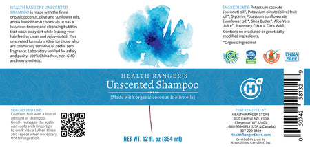 Health Ranger's Unscented Shampoo 12 oz (3-Pack)