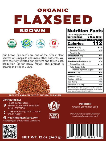 Organic Brown Flax Seed 12 oz (340g) (6-Pack)