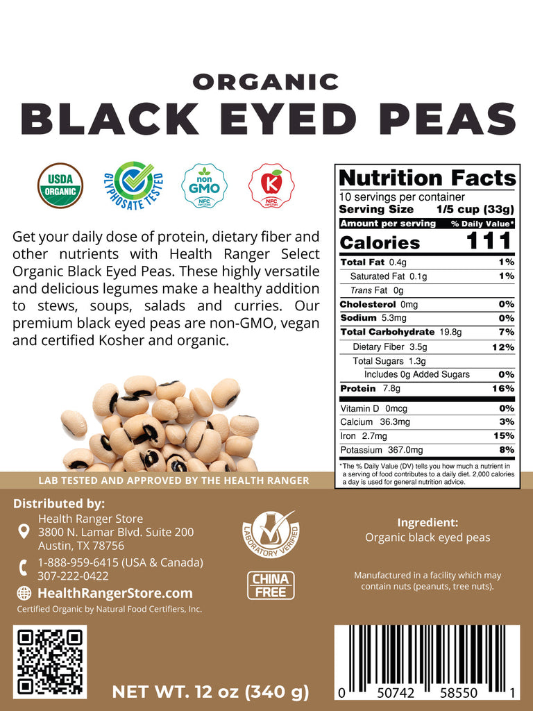 Organic Black Eyed Peas 12 oz (340 g) (3-Pack) — Brighteon Store