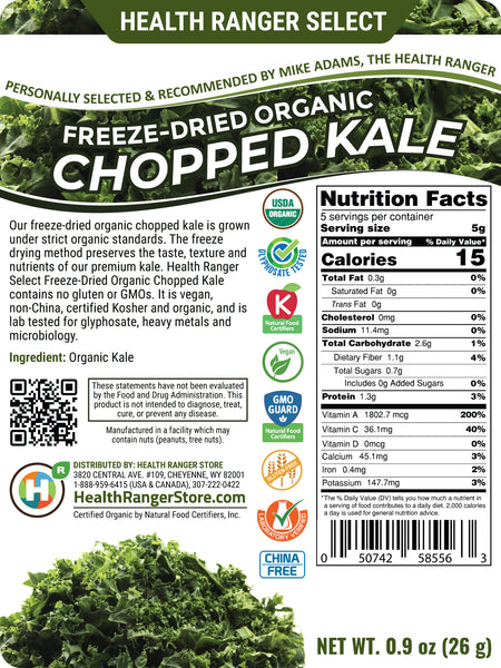 Freeze-Dried Organic Chopped Kale 0.9 oz (26g)