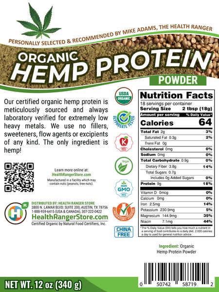 Organic Hemp Protein Powder 12 oz (340 g) (3-Pack)