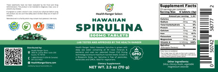 Hawaiian Spirulina Cold Pressed 500mg Tablets 2.5oz (70g)