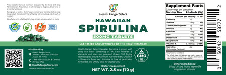 Hawaiian Spirulina Cold Pressed 500mg Tablets 2.5oz (70g) (6-Pack)
