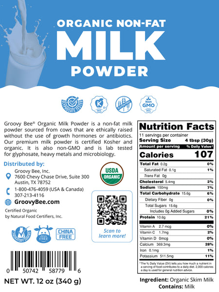 Organic Non-Fat Milk Powder 12 oz (340 g) (6-Pack)