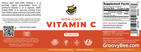 Non-GMO Vitamin C 60 caps (600mg each)